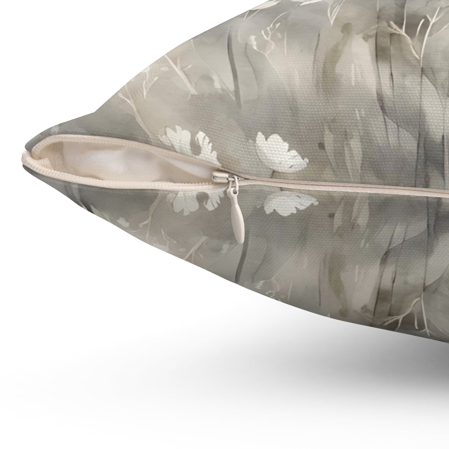 Grey Cream And White Wildflower Field Decorative Throw Pillow