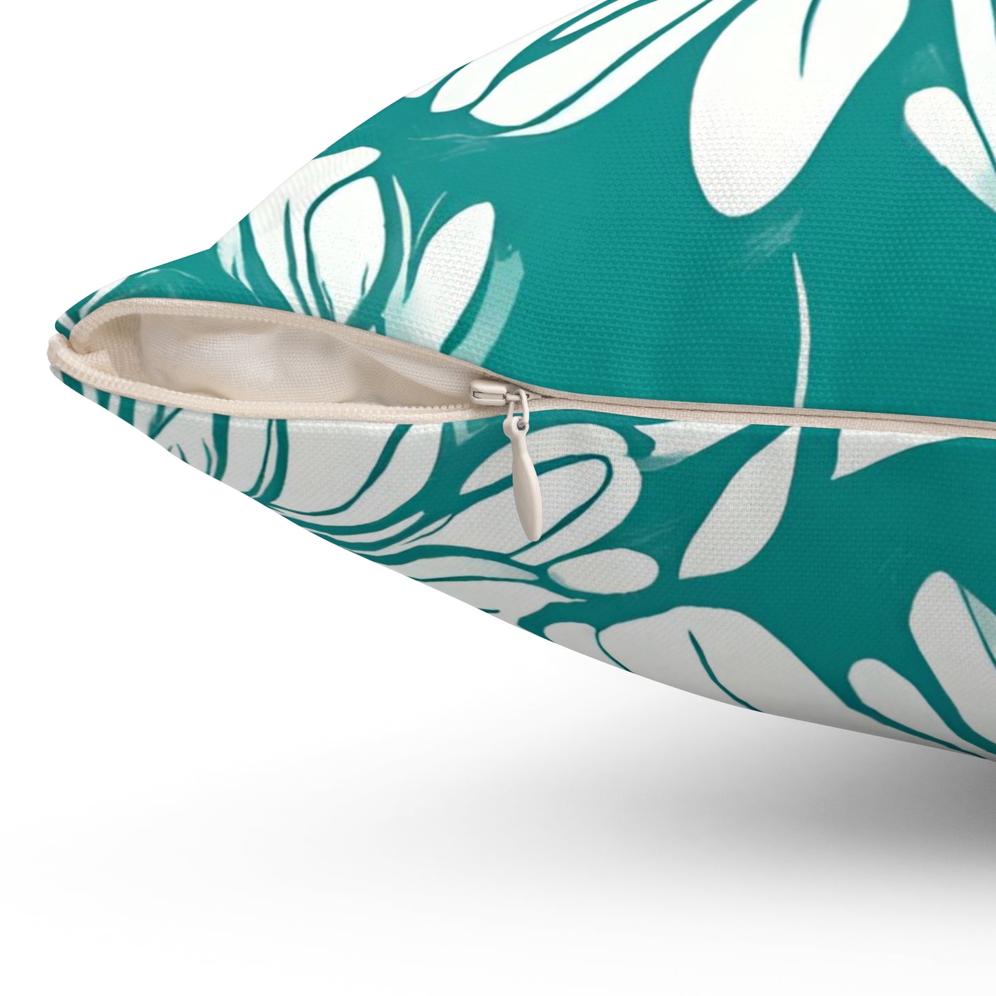 Turquoise And White Graphic Floral Decorative Throw Pillow