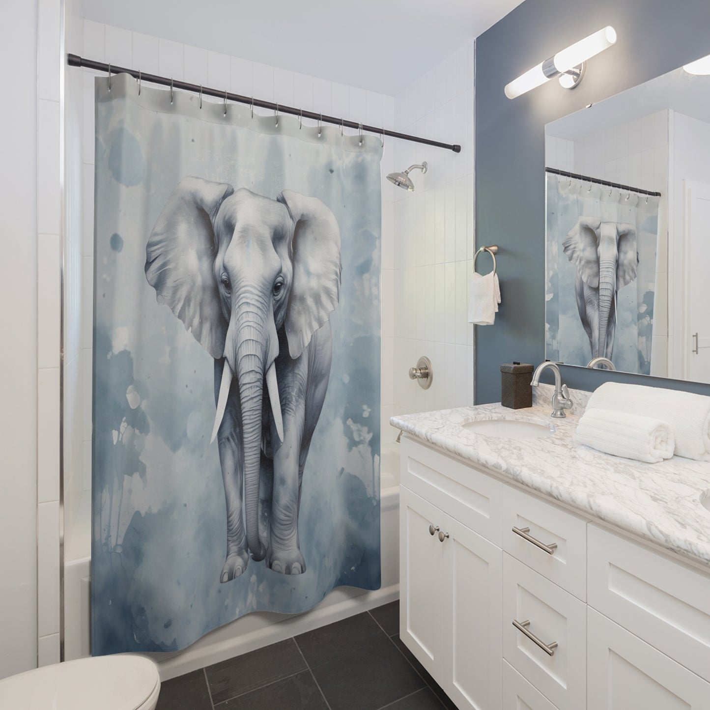 Blue And Grey Elephant Shower Curtain