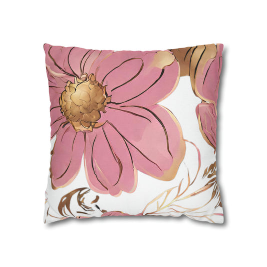 Pink, Gold, And White Floral Throw Pillow Cover