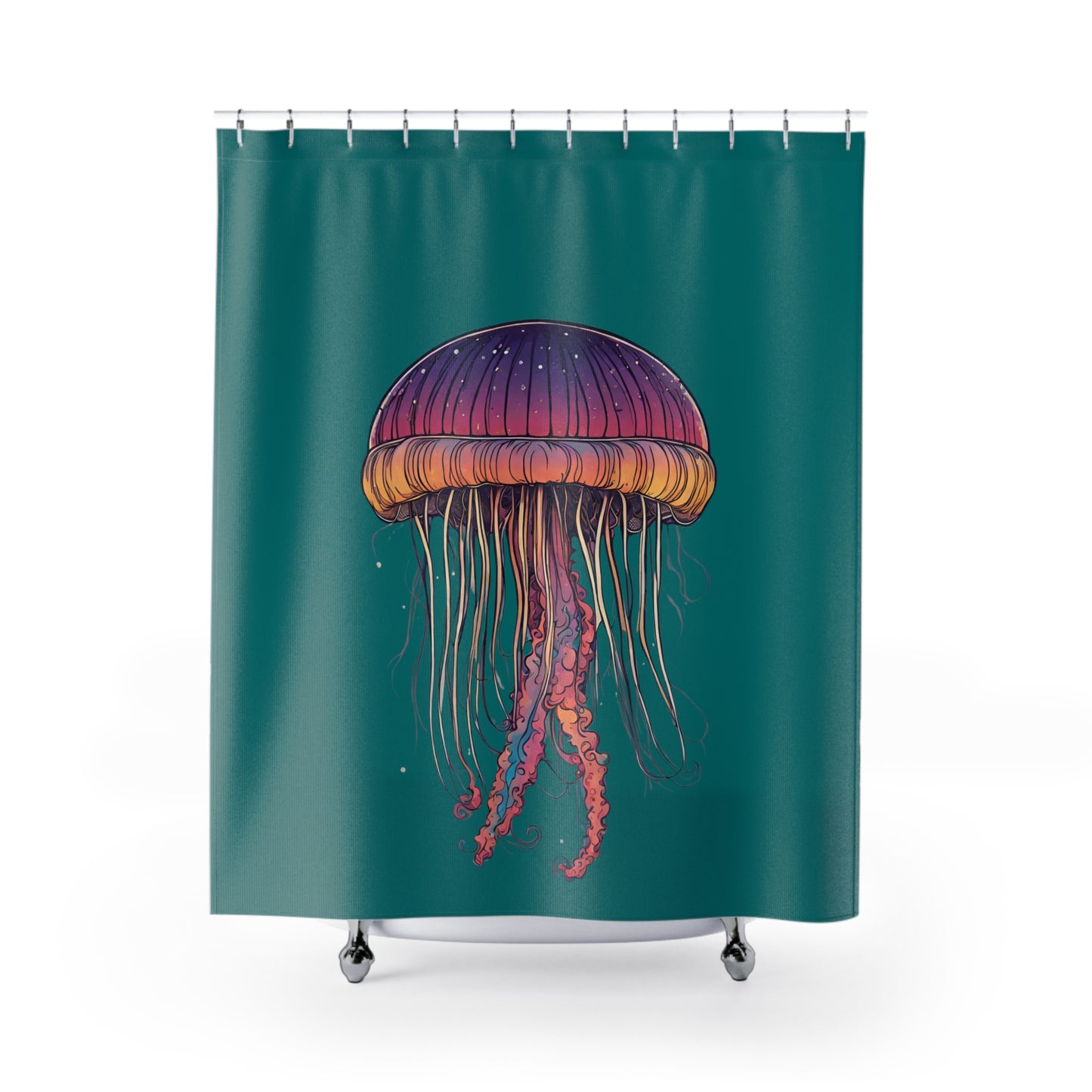 Colorful Jellyfish In Teal Shower Curtain
