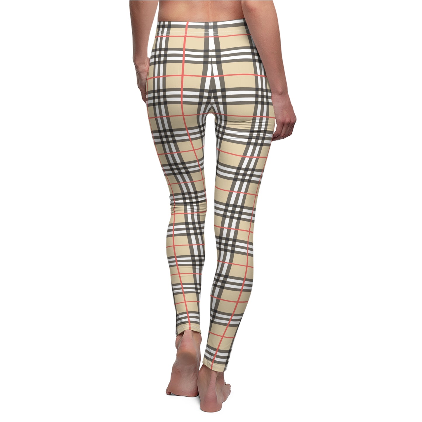 Grey, Cream, & Orange Plaid, Women's Full-Length Leggings