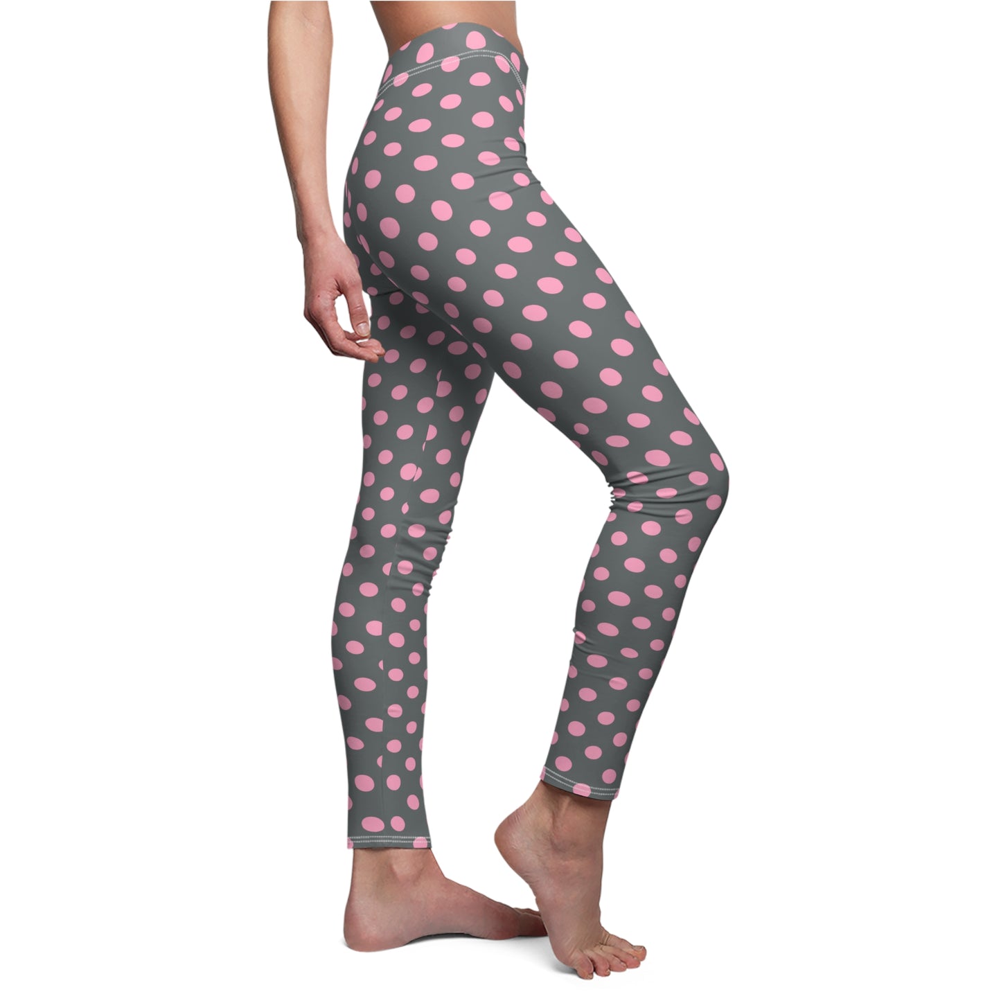 Grey With Pink Polka Dots, Women's Full-Length Leggings