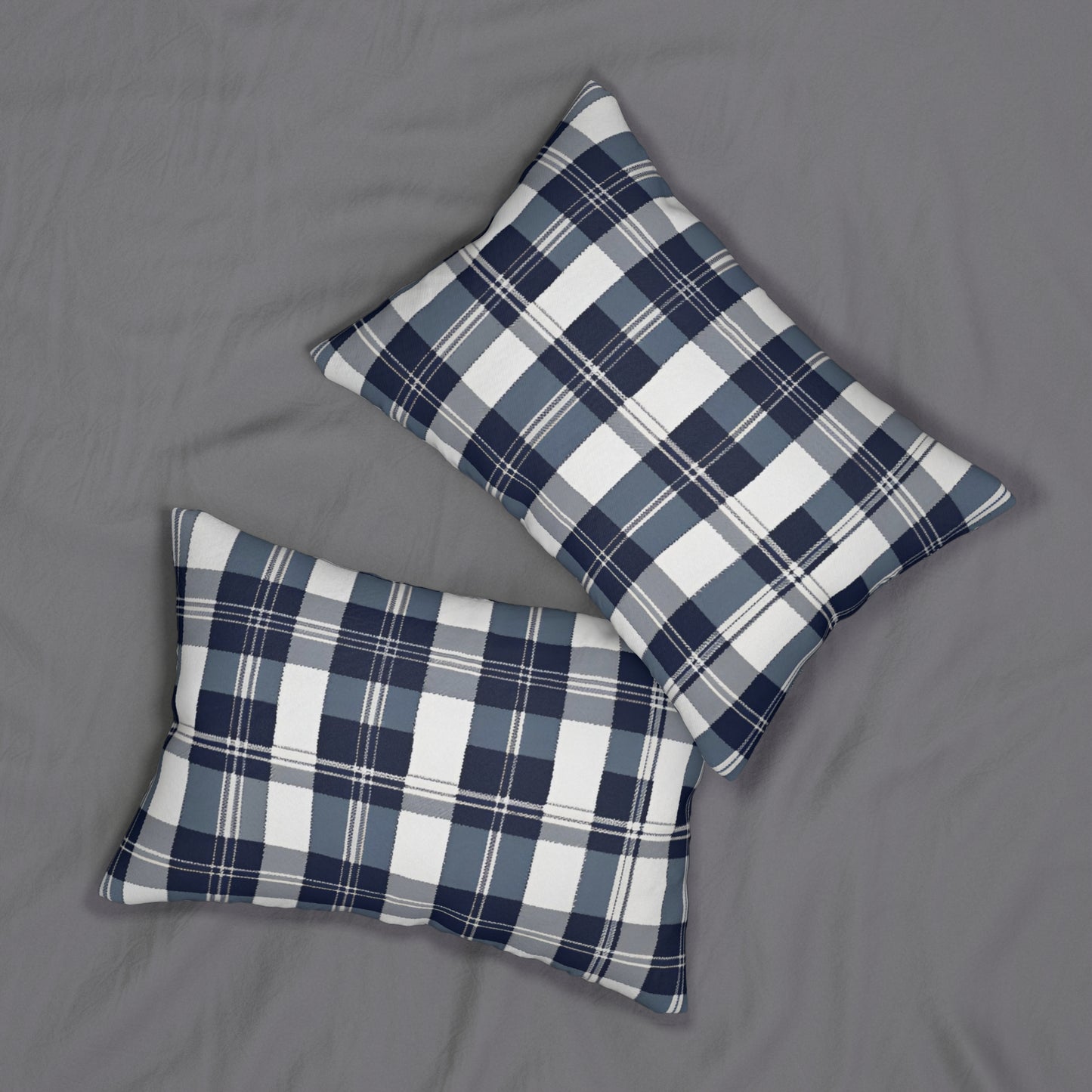 Blue And White Bold Plaid Lumbar Pillow