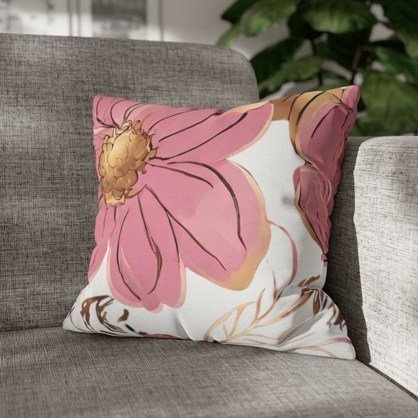 Pink, Gold, And White Floral Throw Pillow Cover