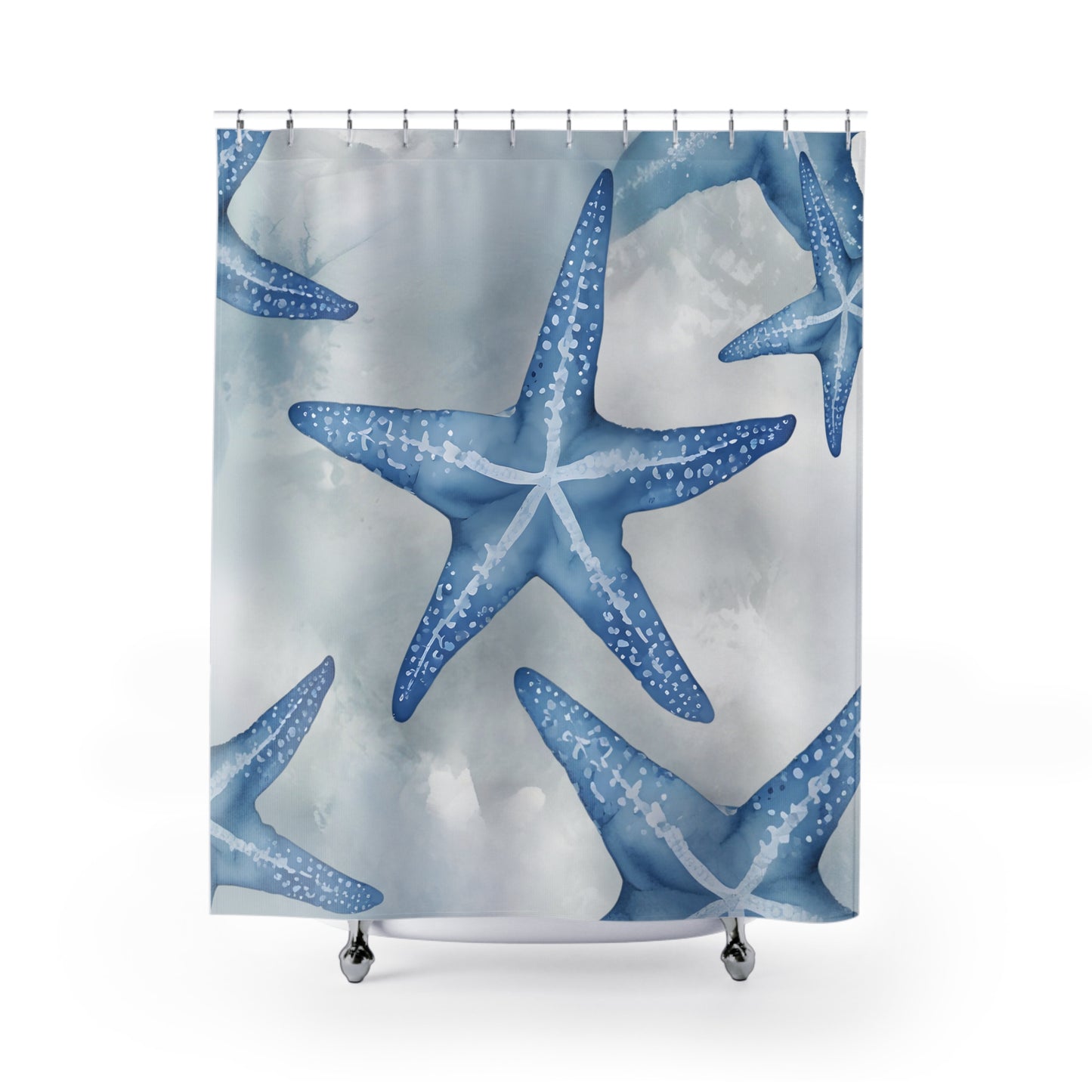 Blue And Grey Starfish Shower Curtain