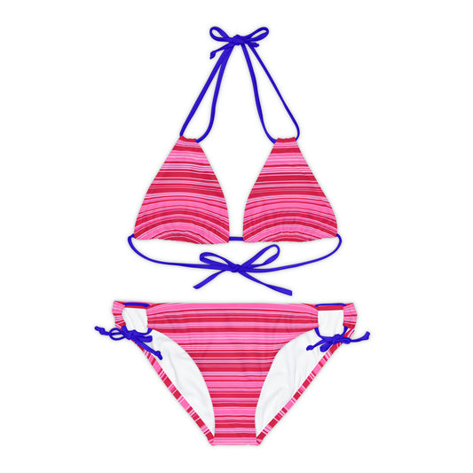 Pink & Red Stripe Two Piece Bikini Set