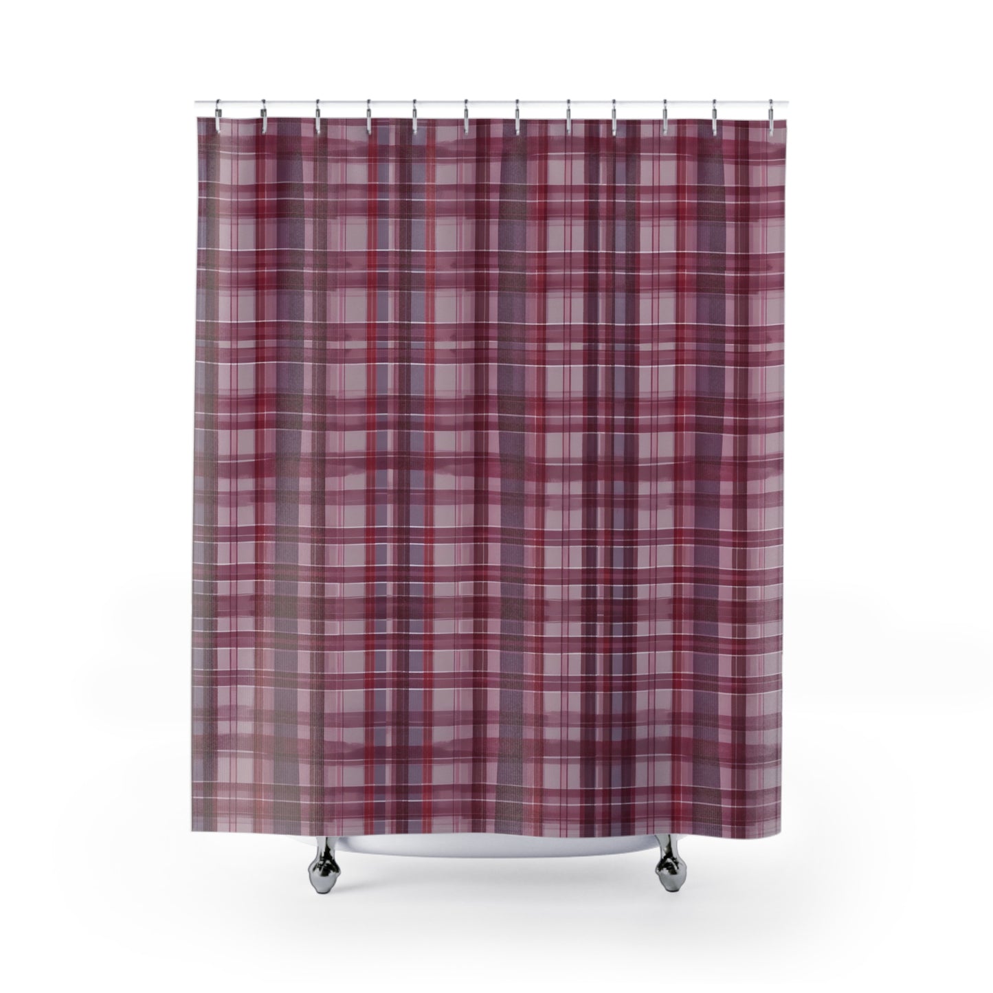 Muted Purple And Red Plaid Shower Curtain