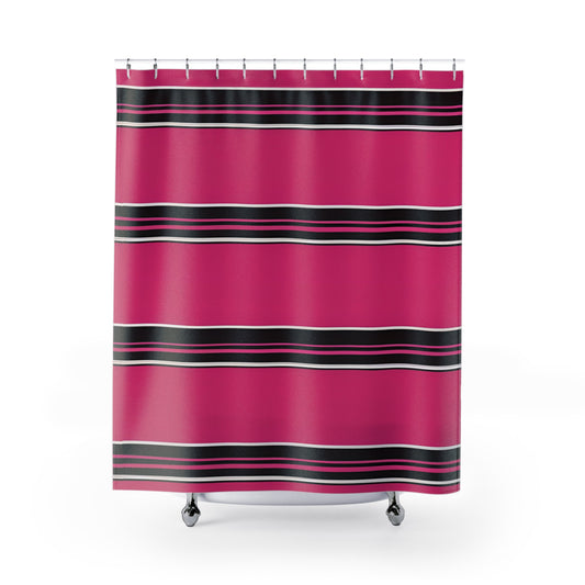 Hot Pink White And Black Striped Shower Curtain