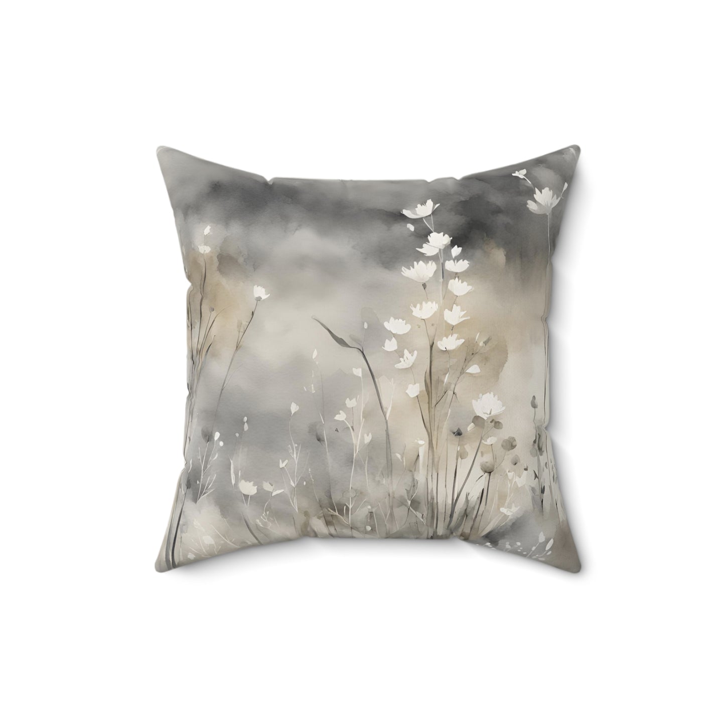 Grey Cream And White Wildflower Field Decorative Throw Pillow
