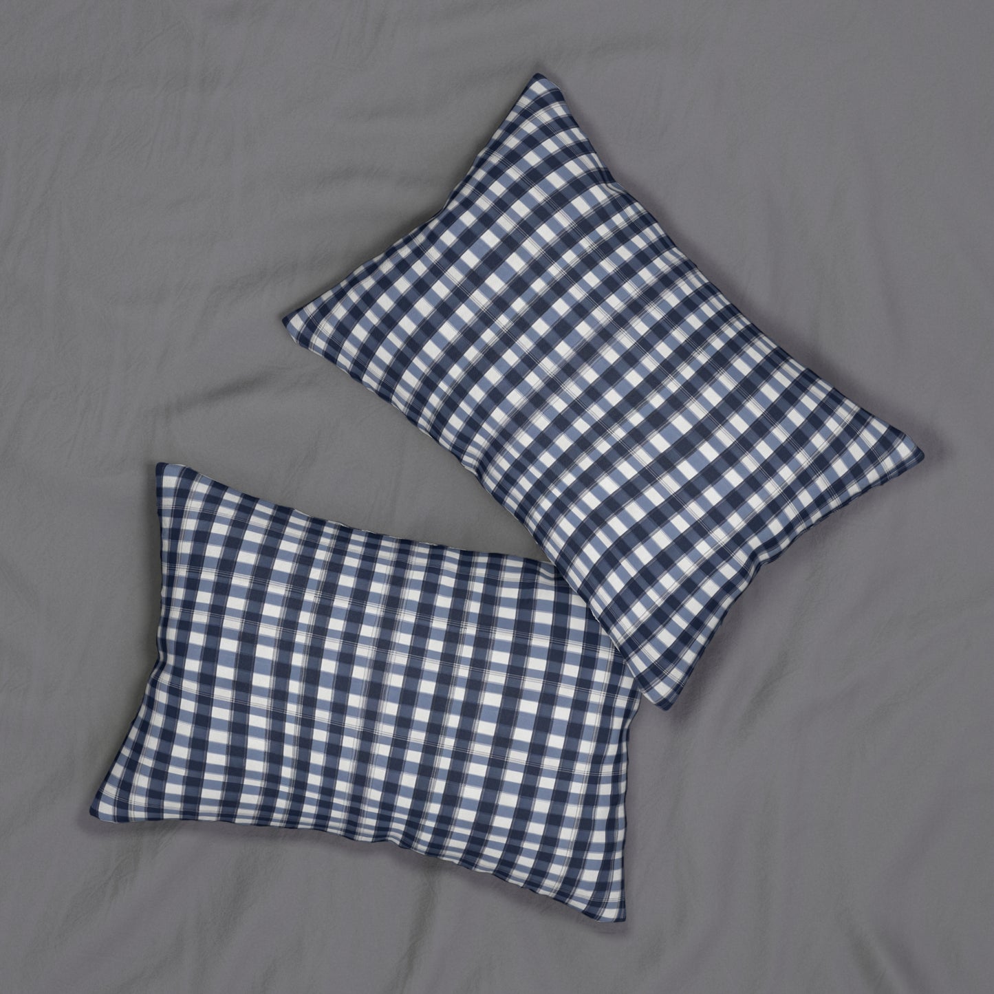 Blue And White Checker Board Plaid Lumbar Pillow