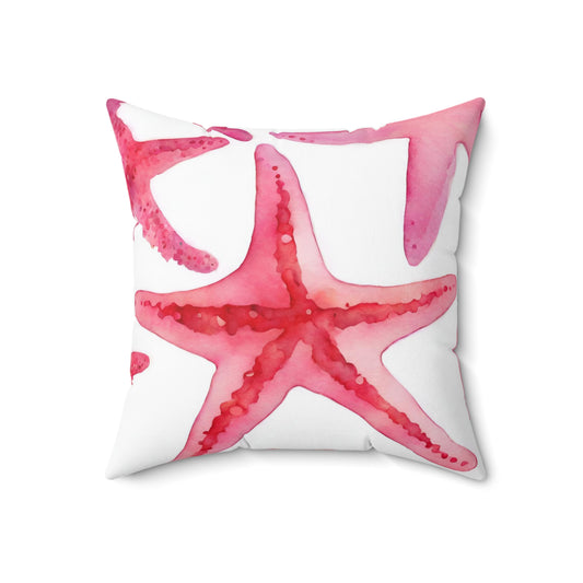 Colorful Pink And Orange Watercolor Starfish Decorative Throw Pillow