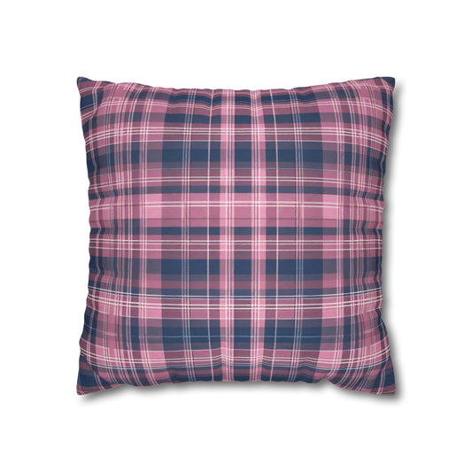 Blue And Pink Plaid Throw Pillow Cover