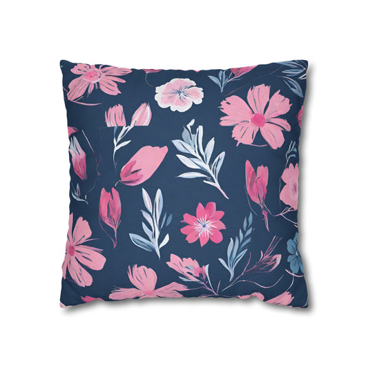 Blue, Pink, And White Floral Throw Pillow Cover