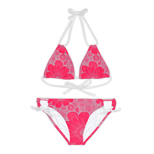 Pink And Grey Floral Two Piece Bikini Set