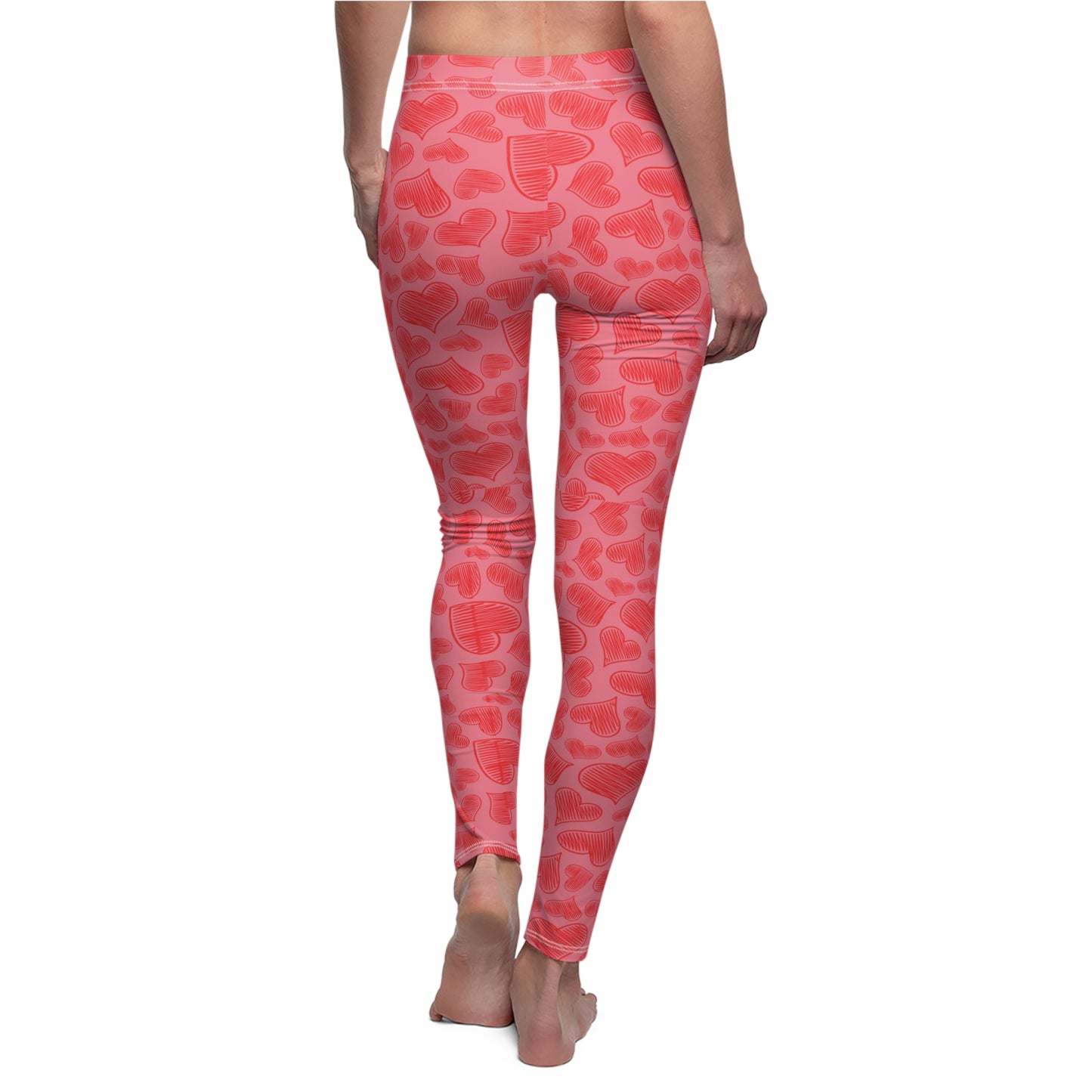 Bubblegum Pink With Red Hearts, Full-Length Leggings