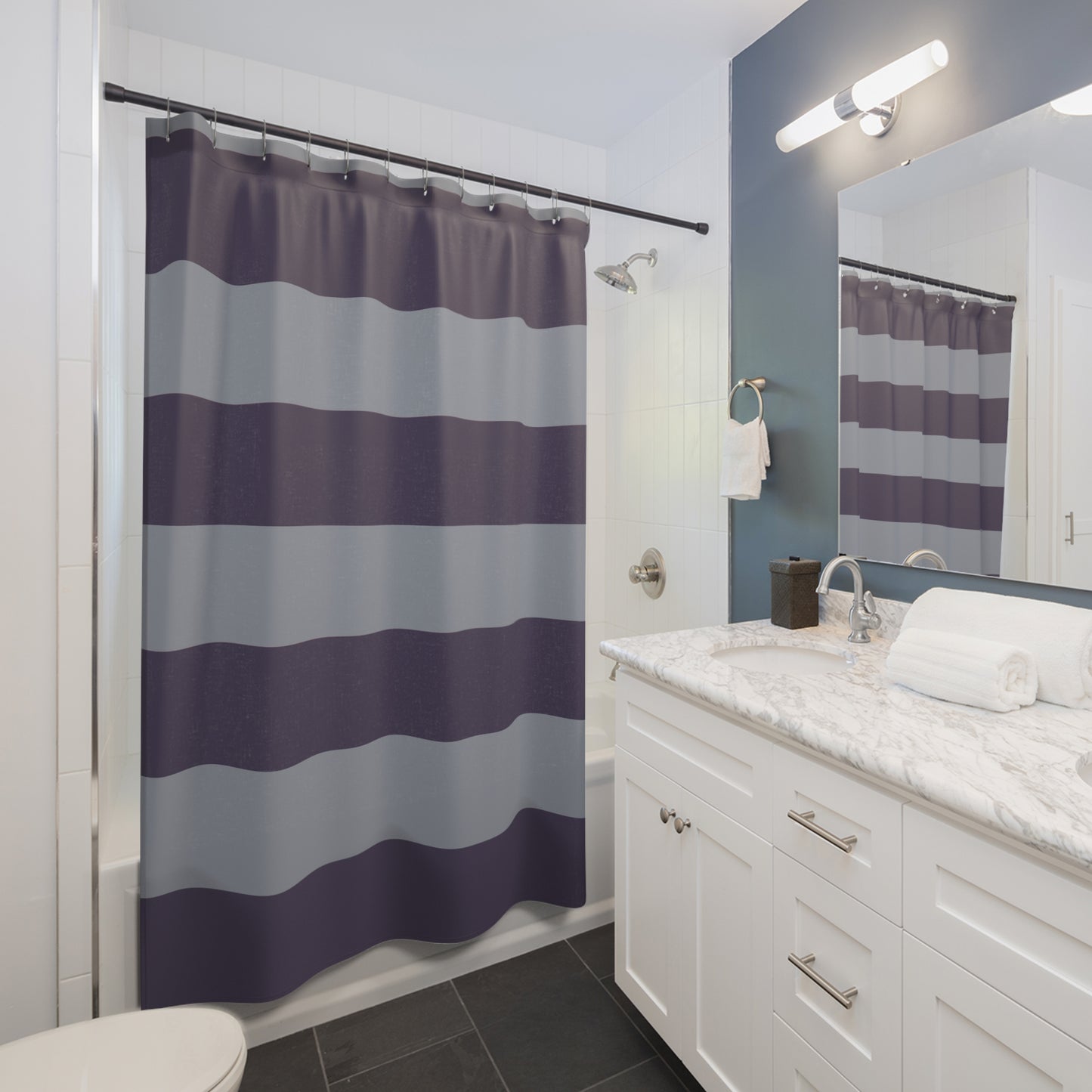Dark Purple And Grey Bold Striped Shower Curtain