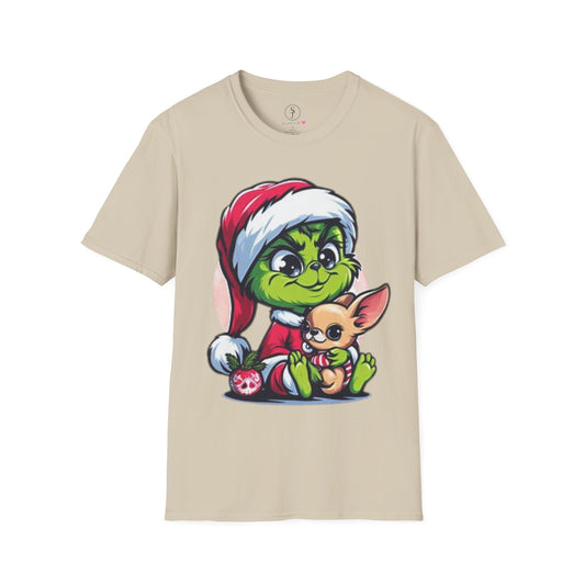 Christmas Vibes, Baby Grinchie And His Chihuahua Short Sleeve T-Shirt (Available In Other Colors) Unisex