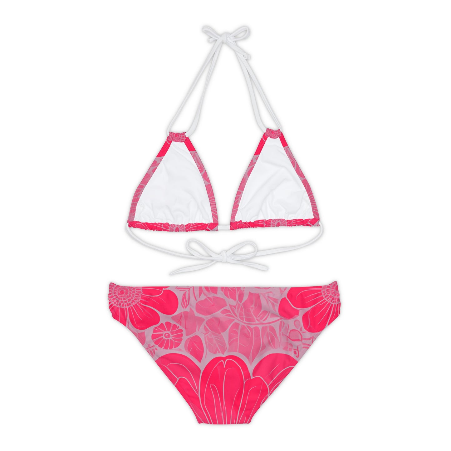 Pink And Grey Floral Two Piece Bikini Set