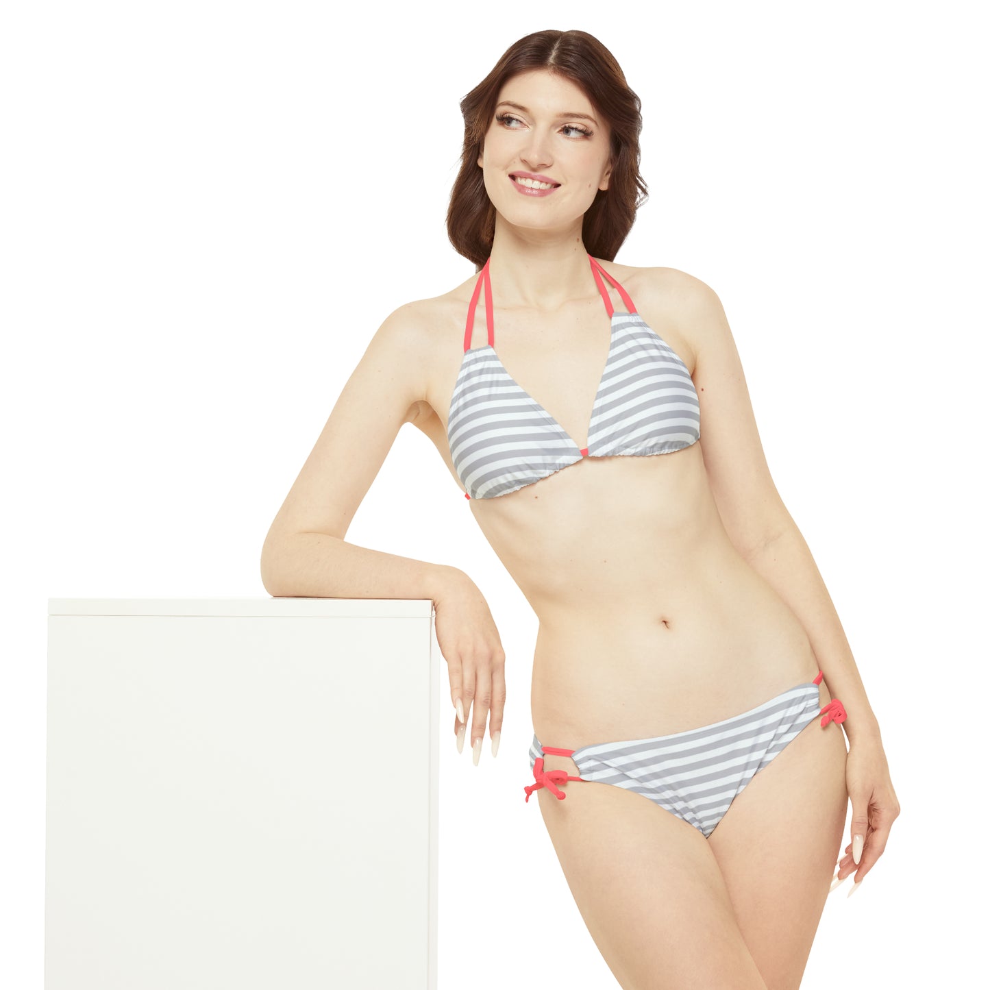 Grey Stripe Two Piece Bikini Set
