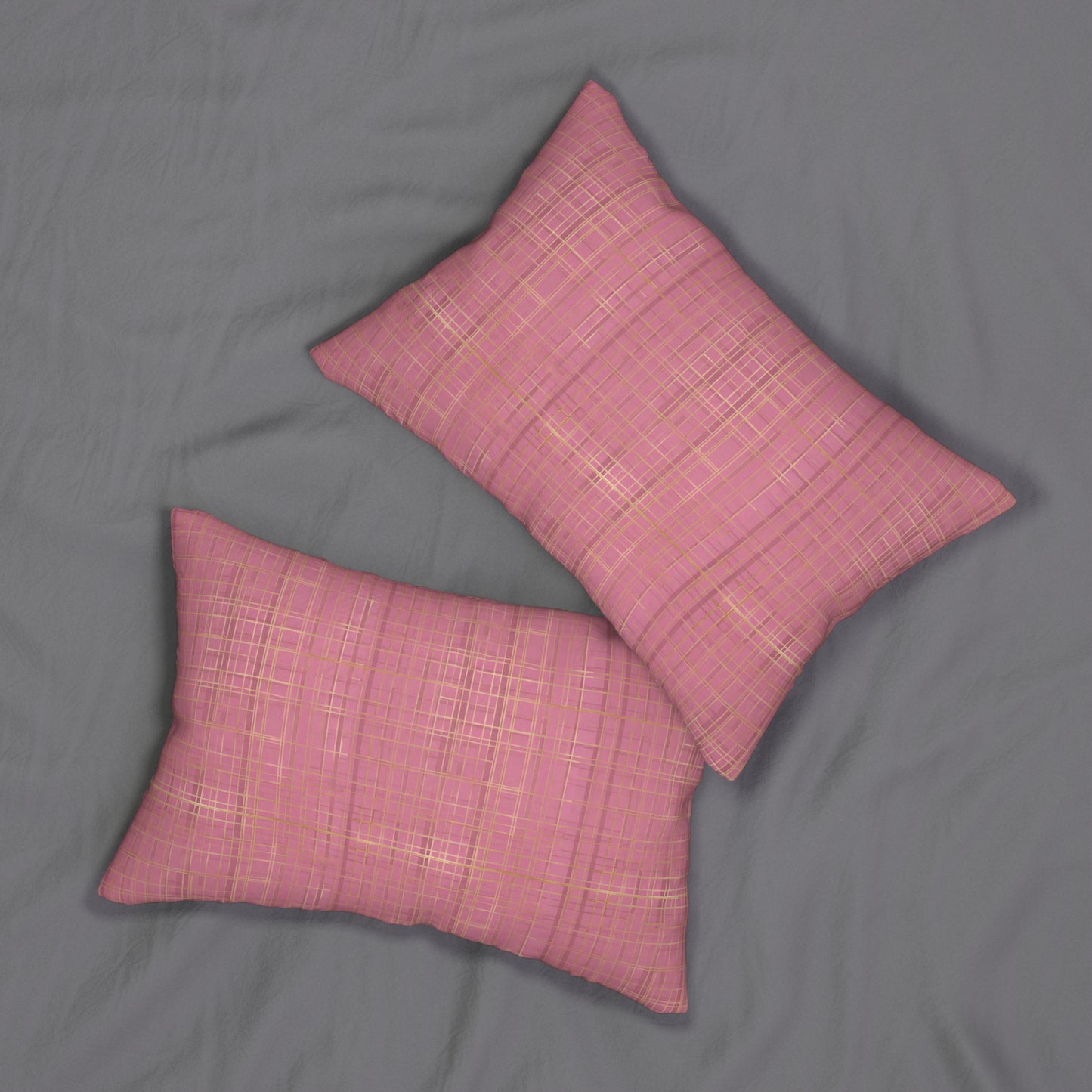Soft Pink And Gold Plaid Lumbar Pillow