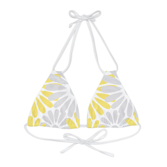 Grey And Gold Flower Petal String Triangle Bikini Top
