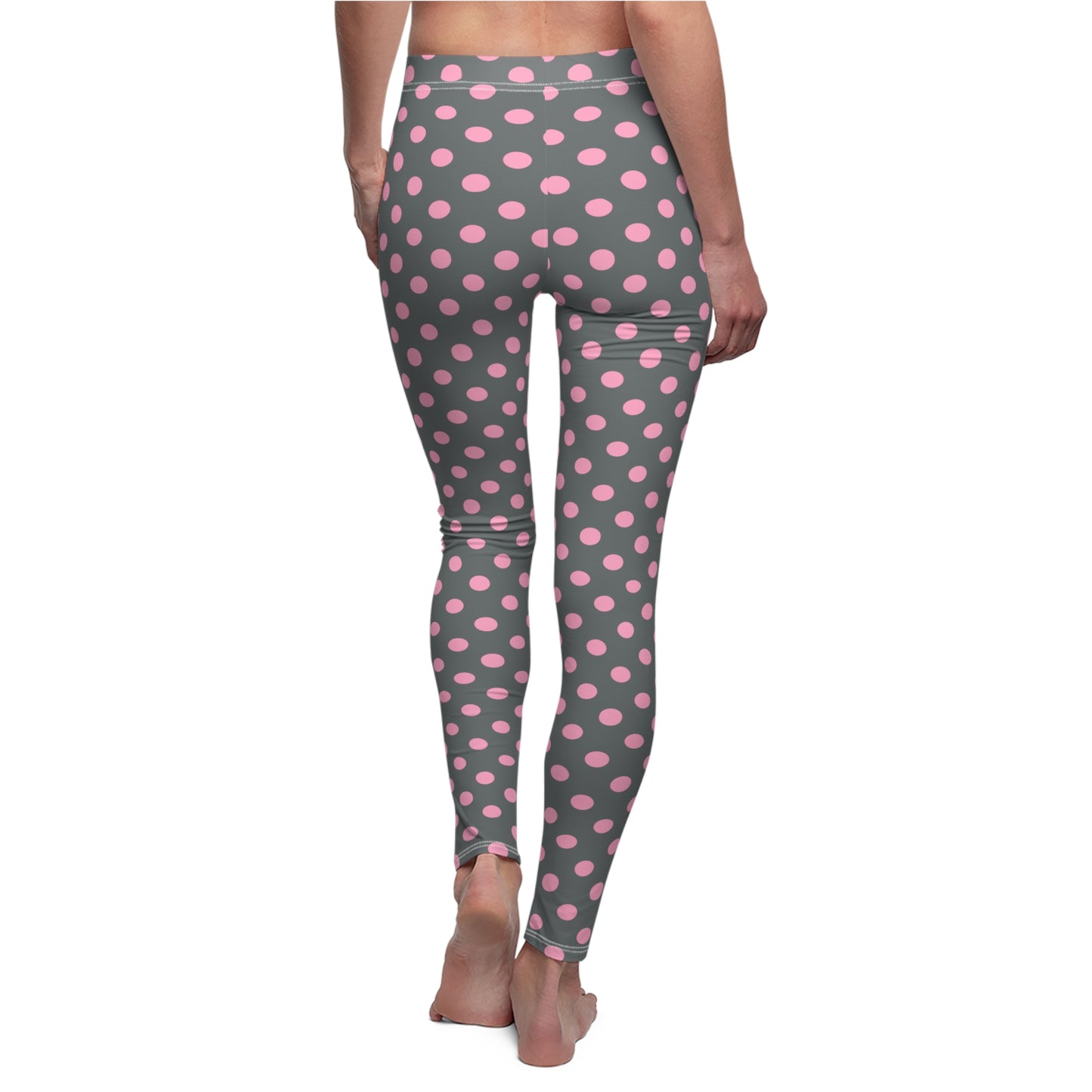 Grey With Pink Polka Dots, Women's Full-Length Leggings