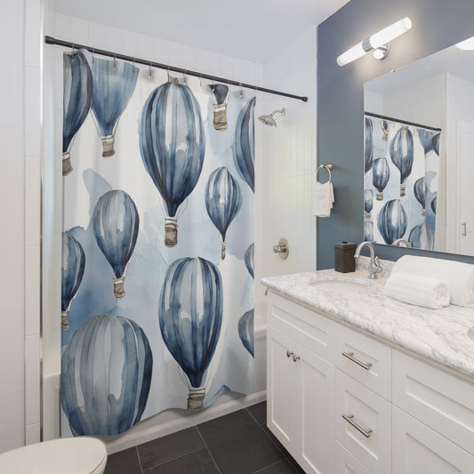 Blue White And Grey Hot Air Ballon Shower Curtain