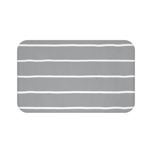 Light Grey Organic Flow White Stripe Bath Mat