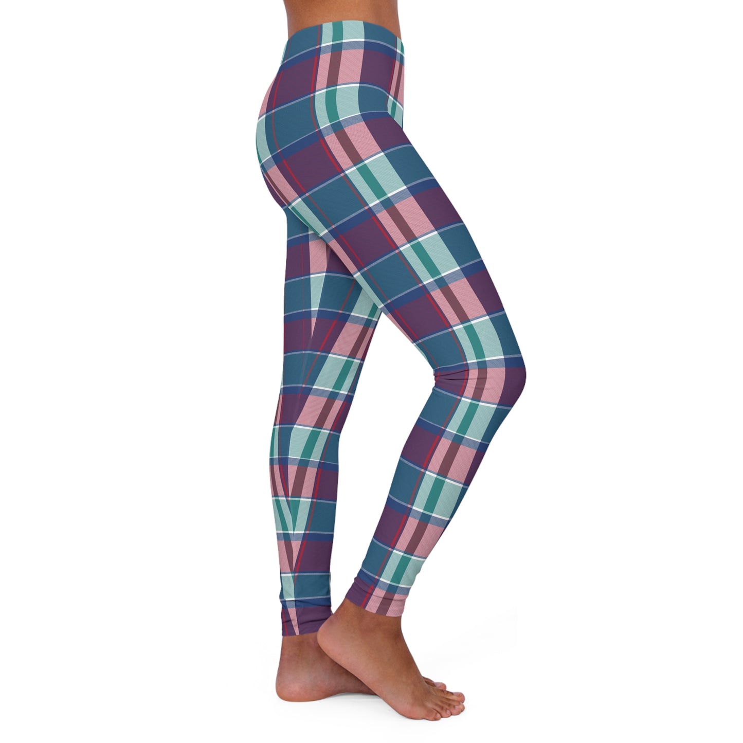 Silky Smooth Blue And Burgandy Plaid, Women's Full Length Leggings