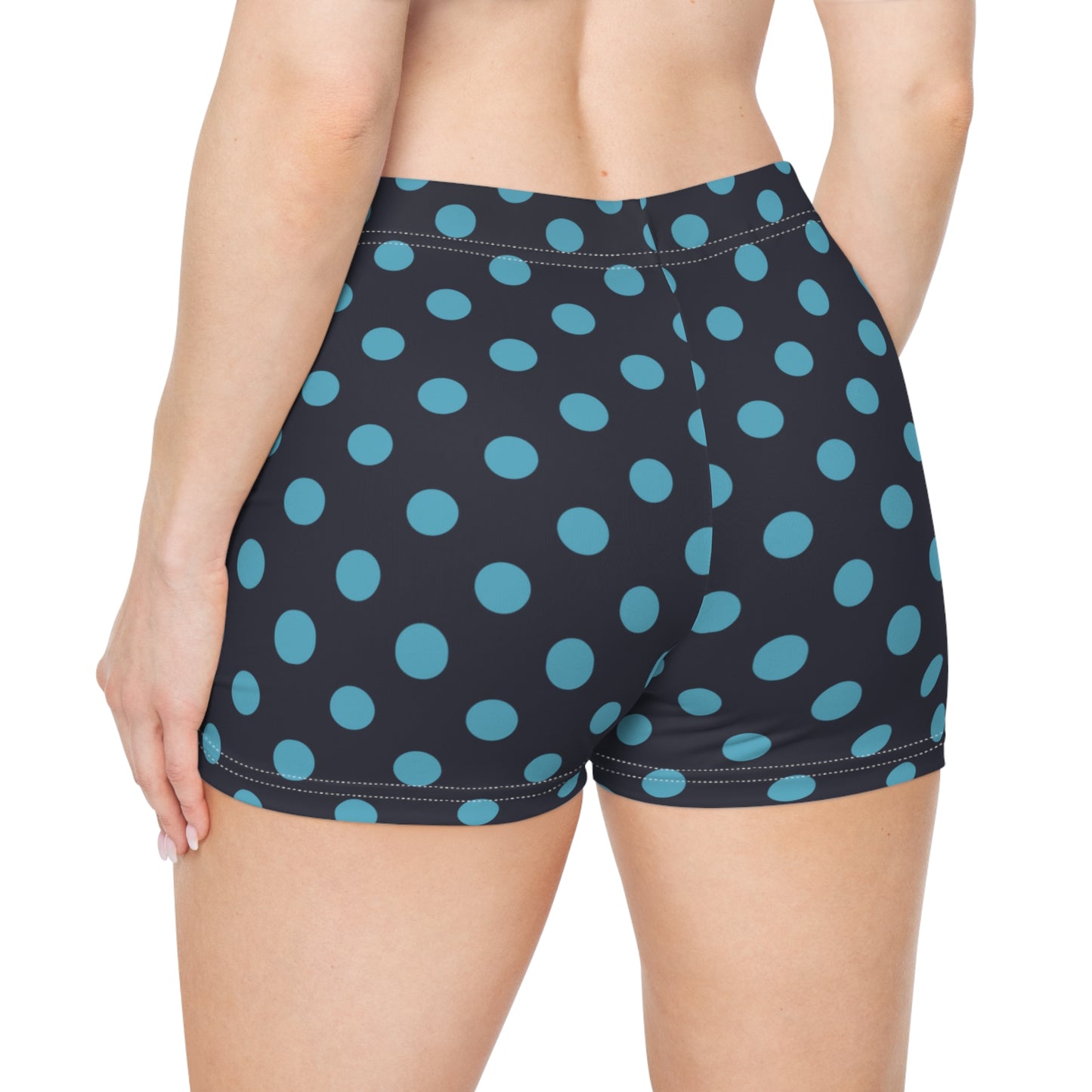 Blue Polka Dots On Dark Blue Cutie Booty Shorts