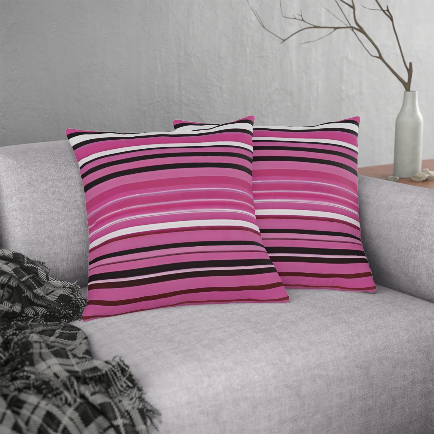 Pink, White, And Black Striped Indoor/Outdoor Waterproof Pillow