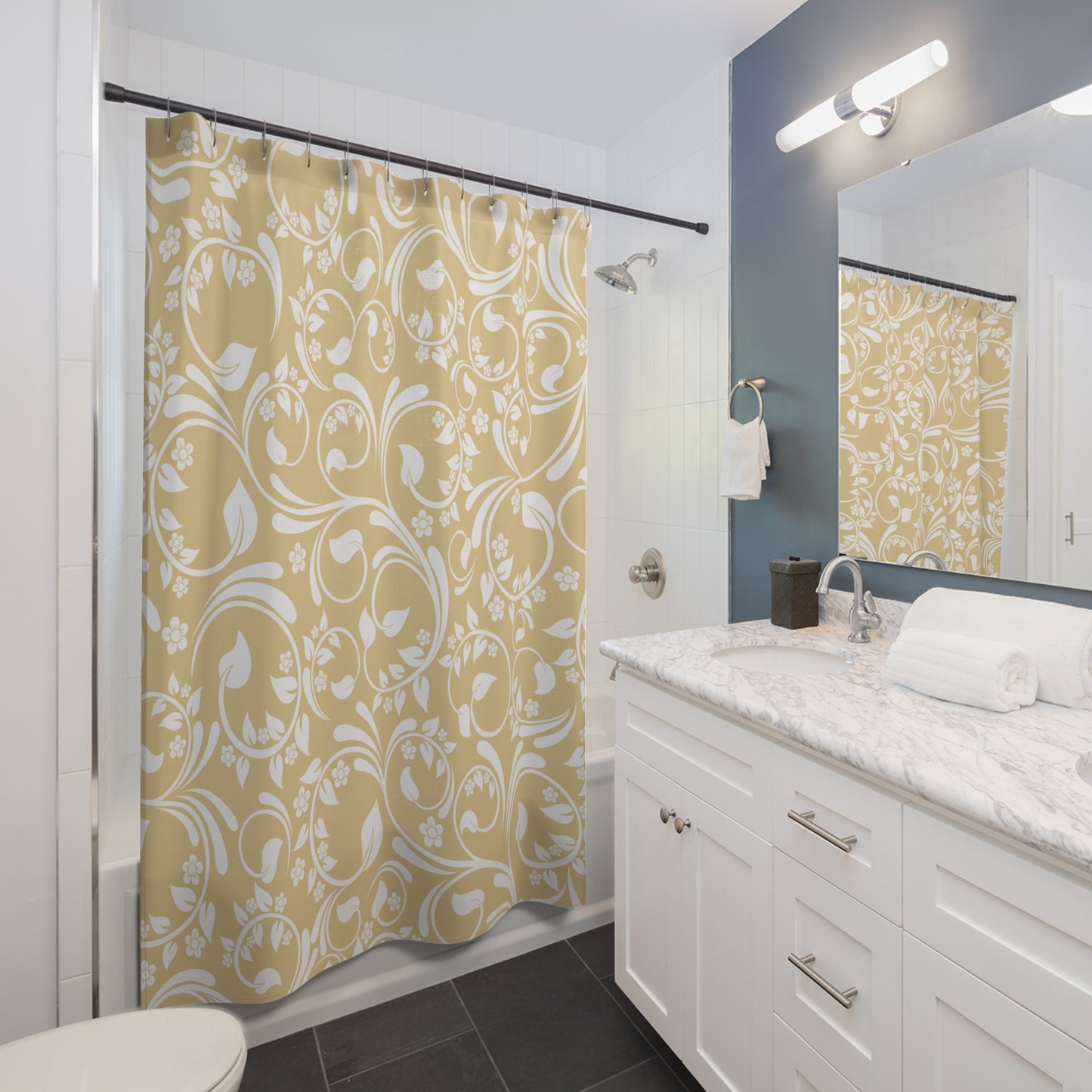 Gold And Cream Ornate Vine Shower Curtain