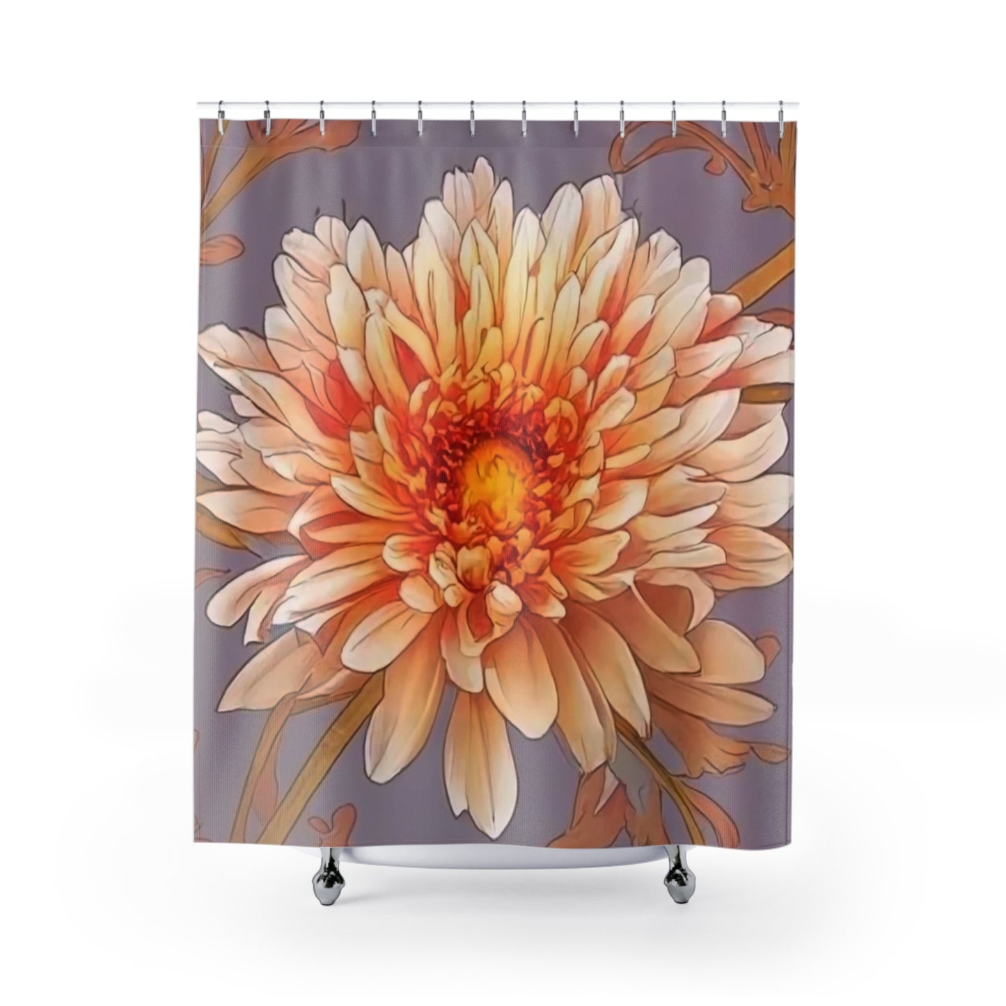 Beautiful Orange And Grey Graphic Flower Shower Curtain