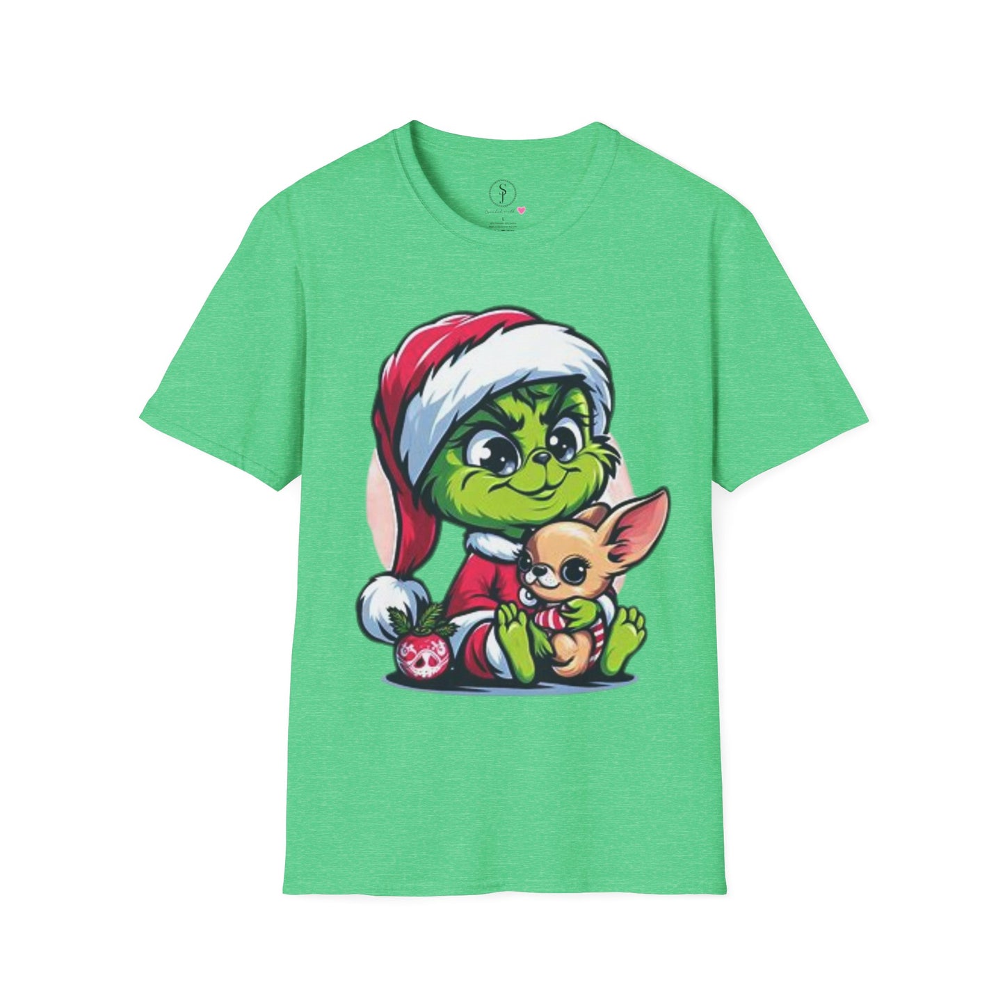 Christmas Vibes, Baby Grinchie And His Chihuahua Short Sleeve T-Shirt (Available In Other Colors) Unisex