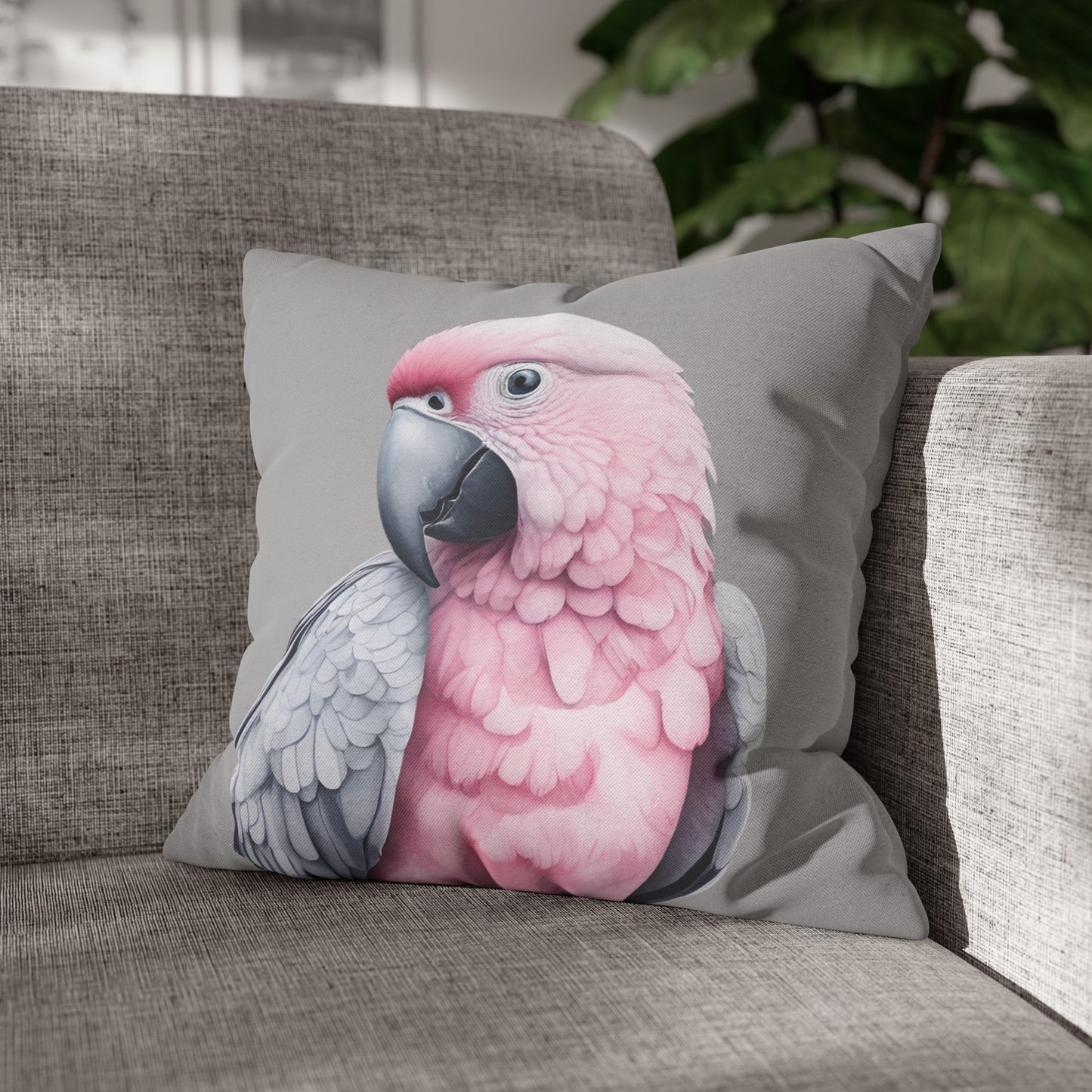 Peek-A-Boo Parrot In Grey Throw Pillow Cover