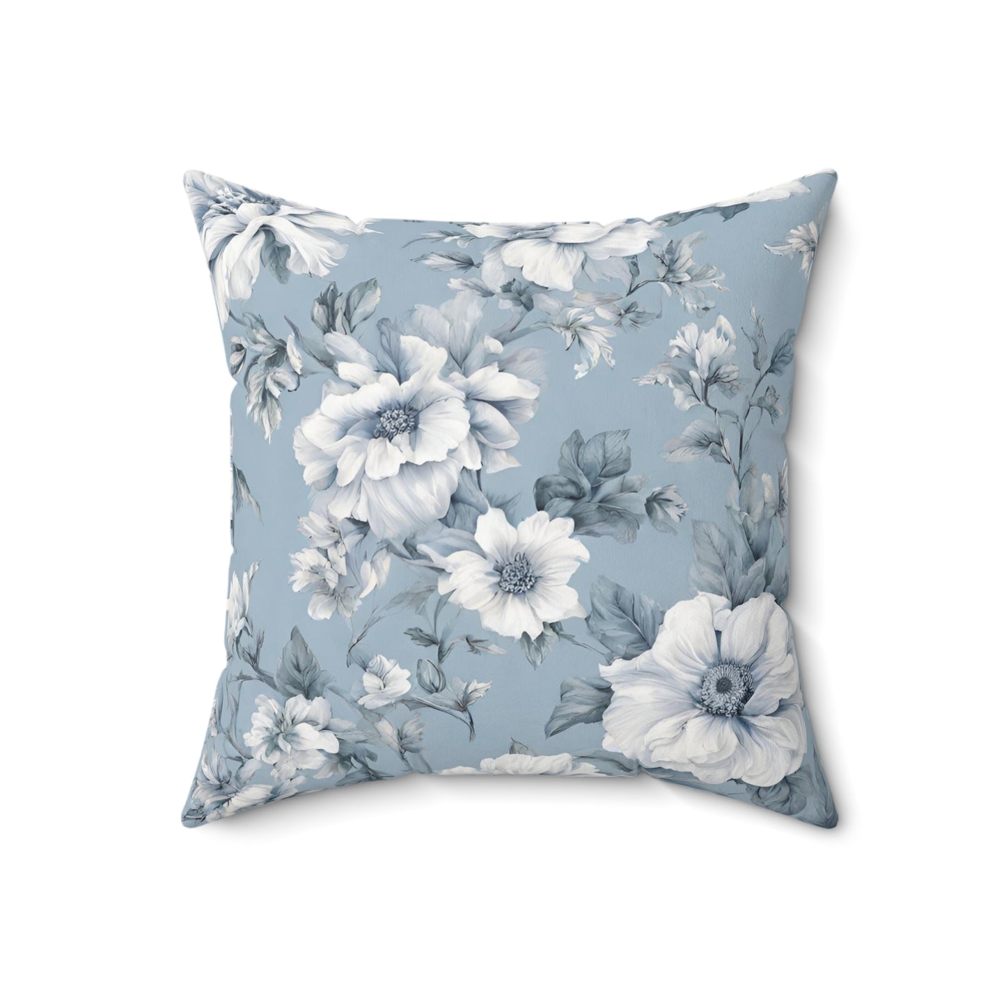 Light Blue And White Floral Decorative Throw Pillow