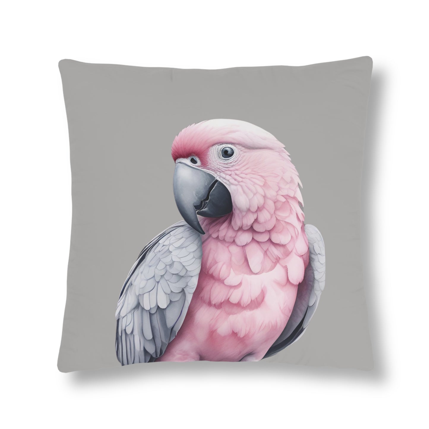 Grey And Pink Peek-A-Boo Parrot, Indoor/Outdoor Waterproof Pillow