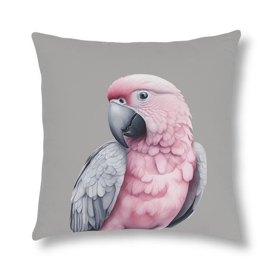 Grey And Pink Peek-A-Boo Parrot, Indoor/Outdoor Waterproof Pillow