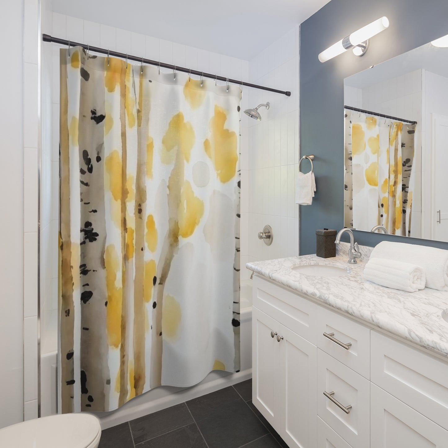 Yellow And White Birch Tree Shower Curtain
