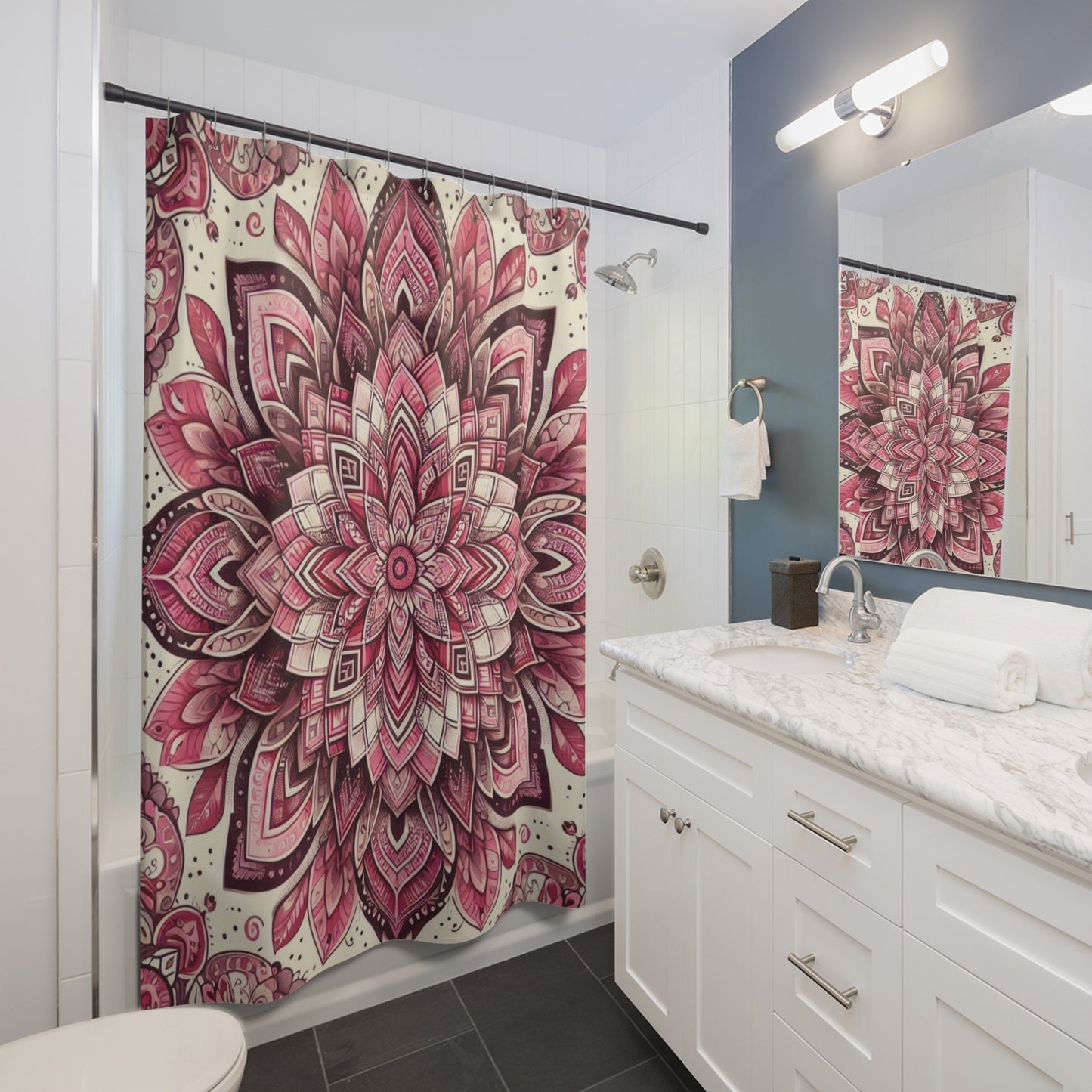 Pink And Cream Bohemian Flower Shower Curtain