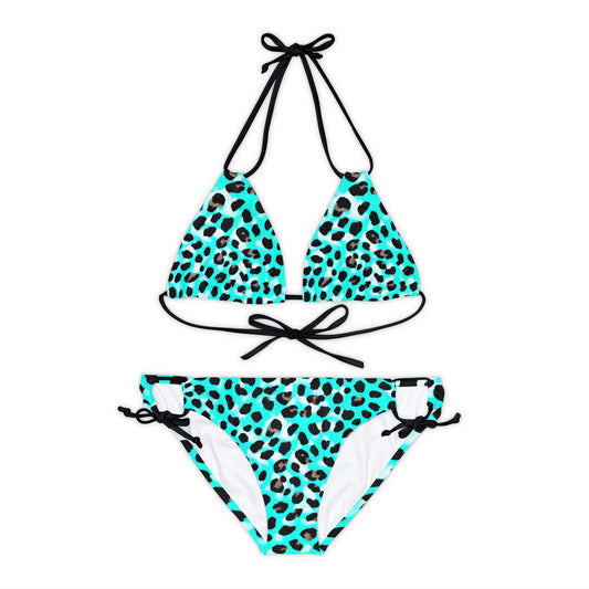Turquoise And White Leopard Two Piece Bikini Set