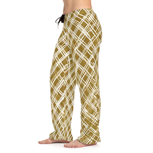 Gold And White Abstract Diamond Pattern Pajammy Lounge Pants