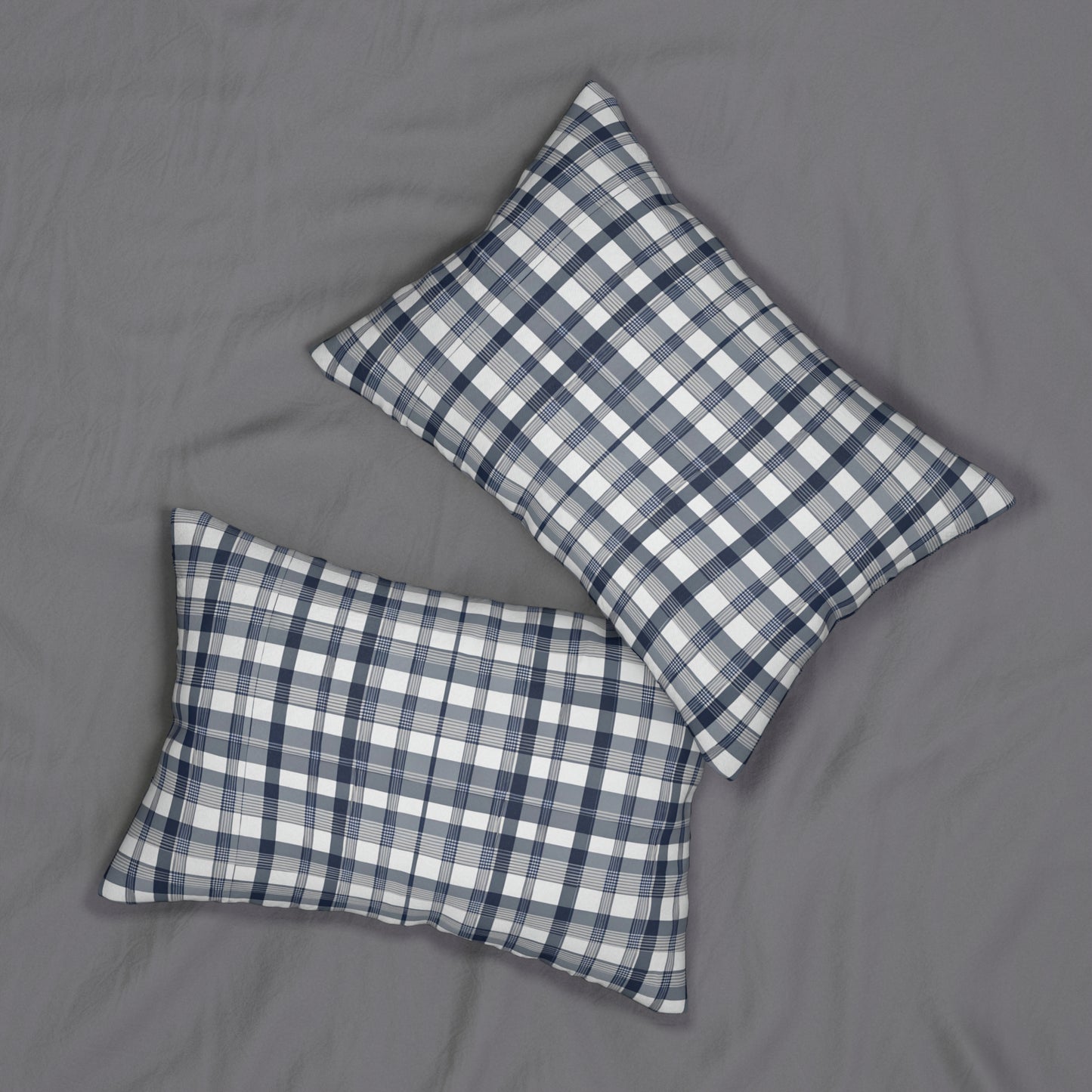 Blue White And Grey Plaid Lumbar Pillow