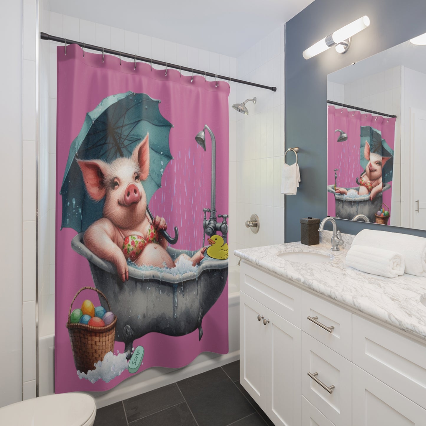 Funny Pig In A Tub Shower Curtain