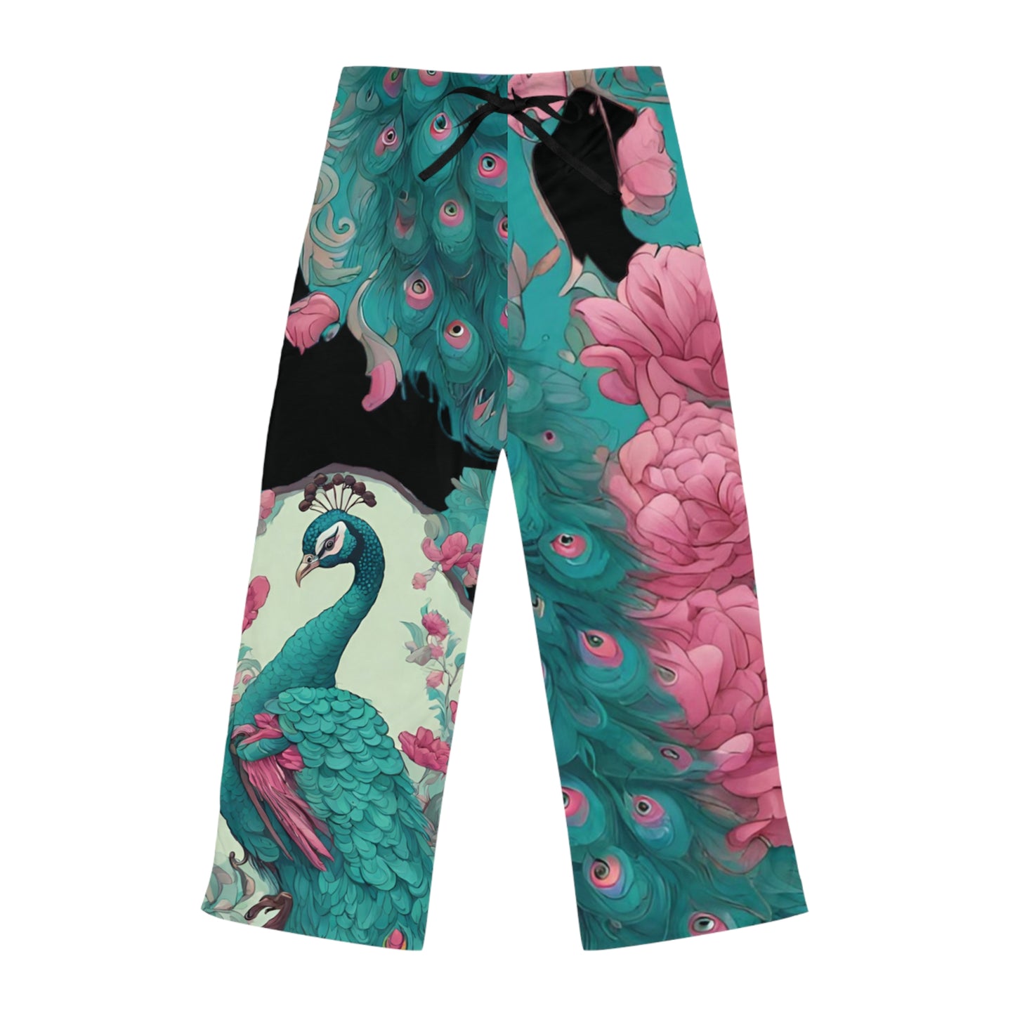 Turquoise & Pink, Peacock Floral, Pajammy Lounge Pants In Black