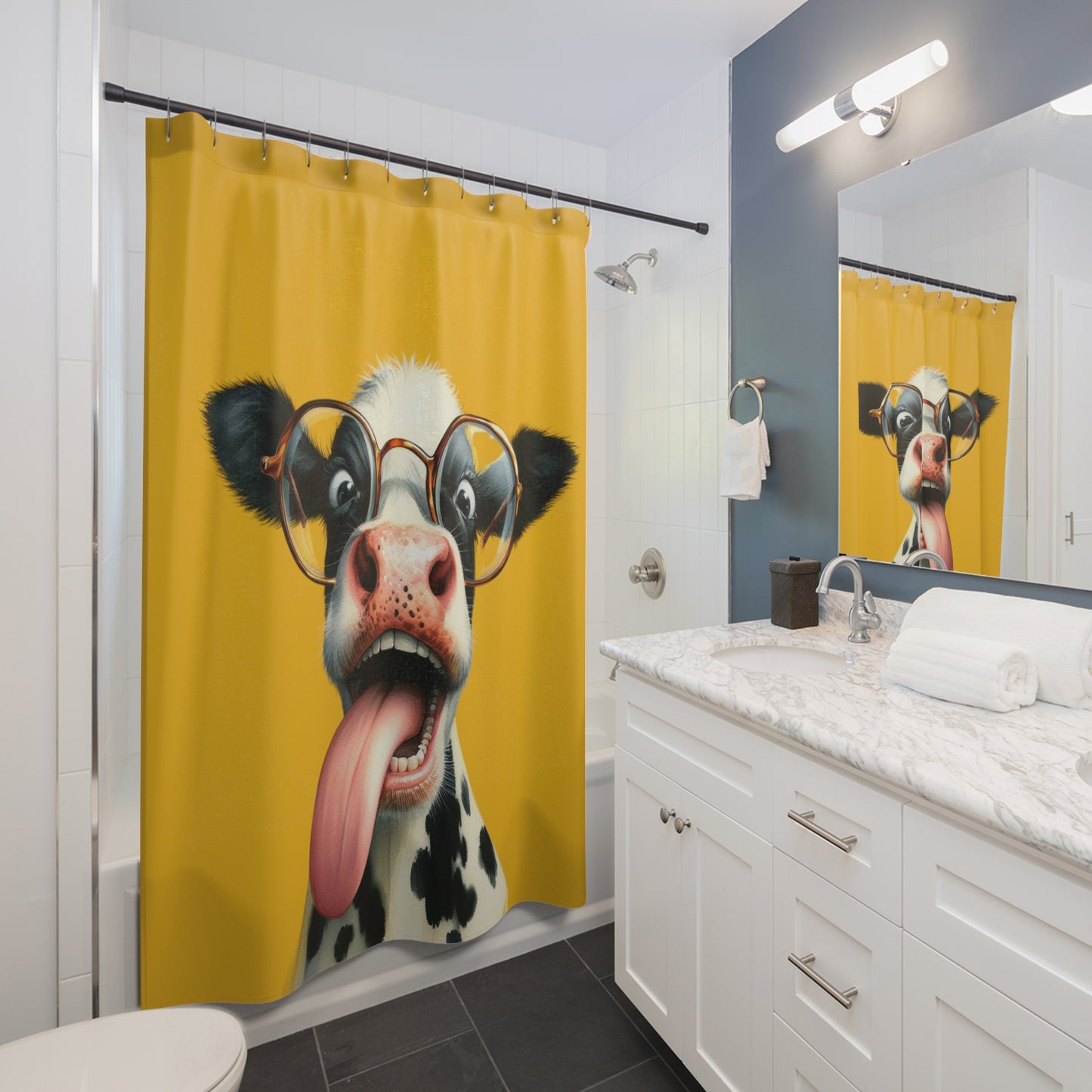 Crazy Cow In Gold Shower Curtain