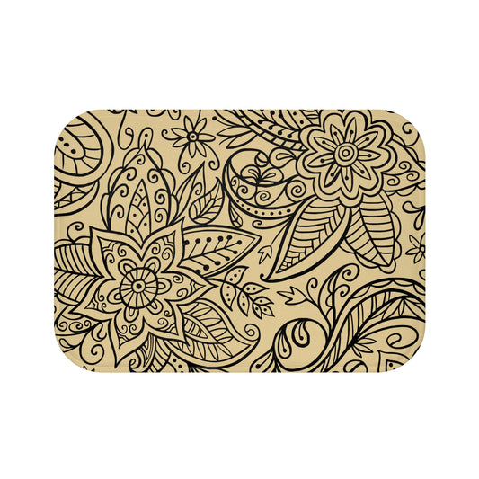 Gold And Black Graphic Floral Bath Mat