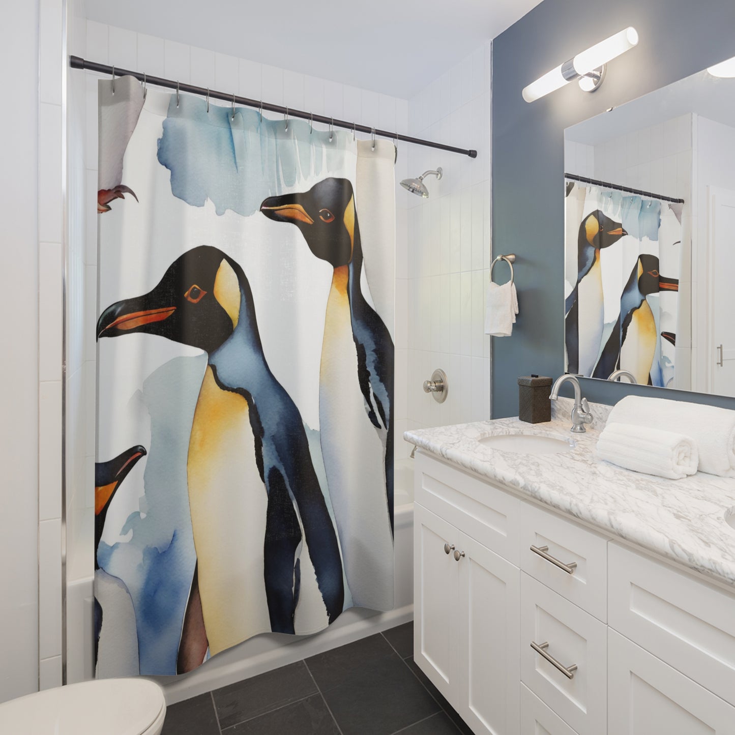 Watercolor Penguin Shower Curtain