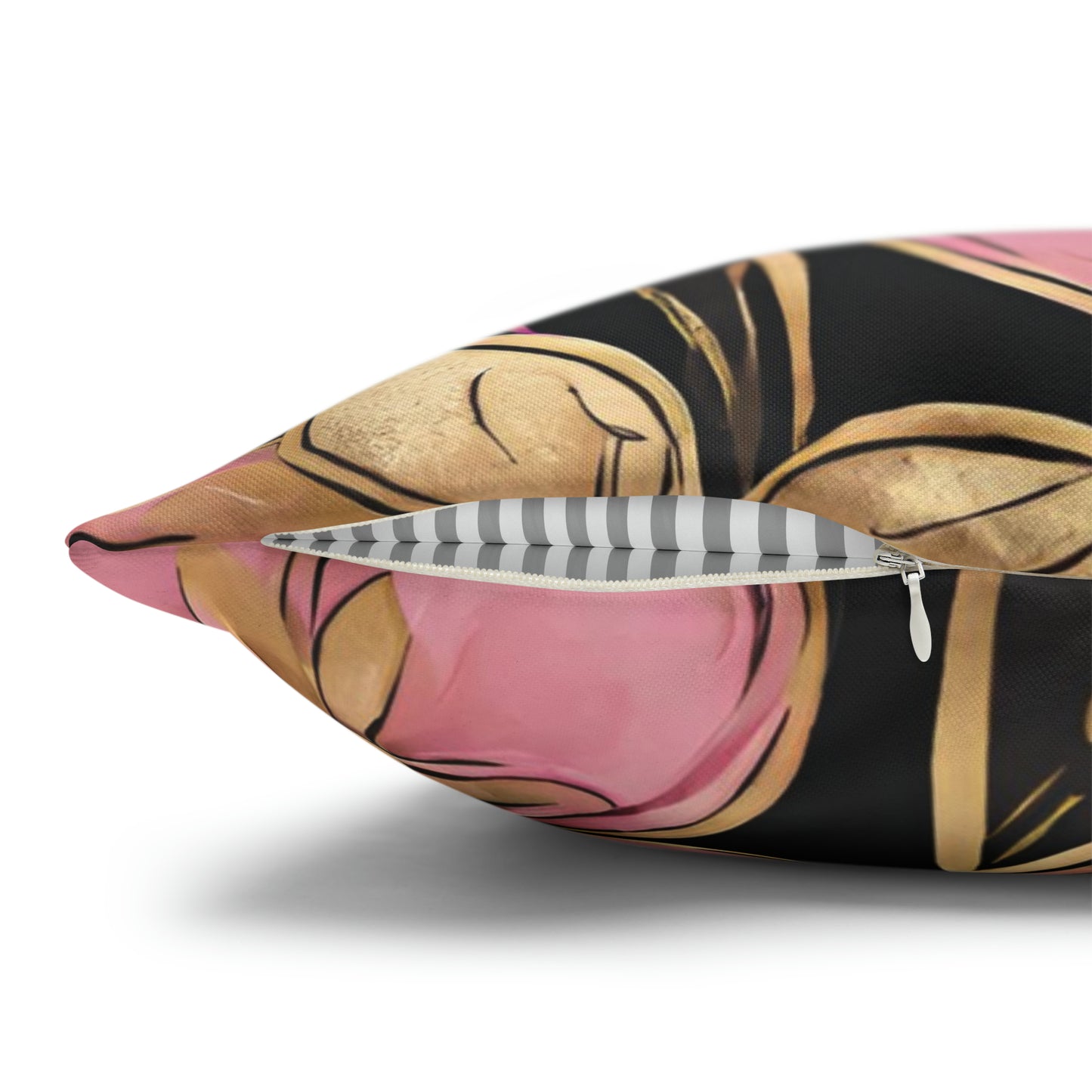 Pink, Gold, And Black Floral Throw Pillow Cover